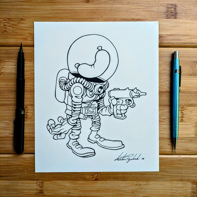 Wurstronaut Original Ink Illustration